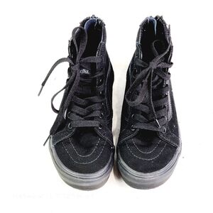 Kids Vans Old Skool SK8-HI Triple Black Skateboarding Shoes Canvas Leather